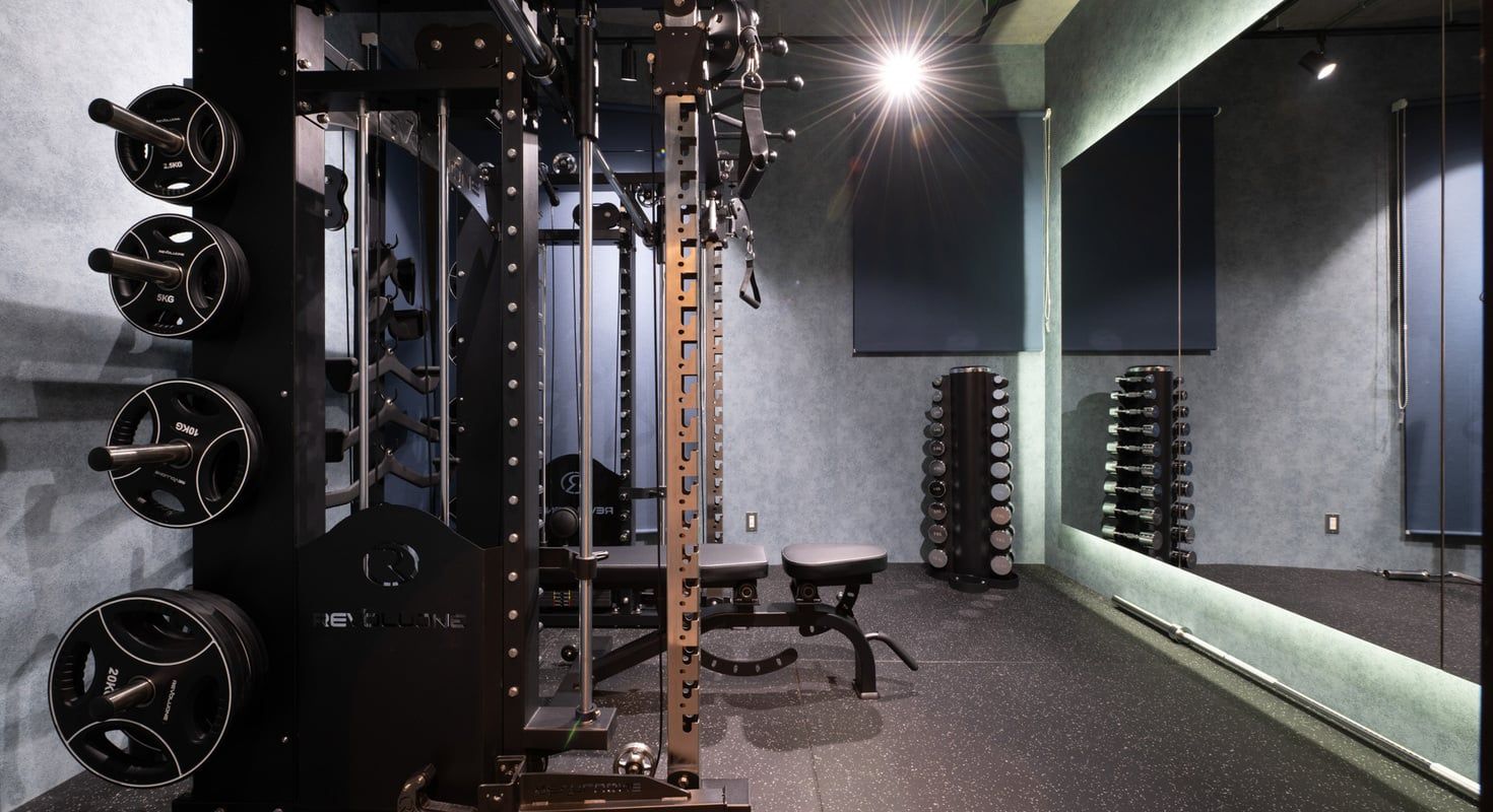 オールインスミスマシーンで全身トレーニング出来ます。大きな鏡が御座いますのでフォームチェックも完璧です。