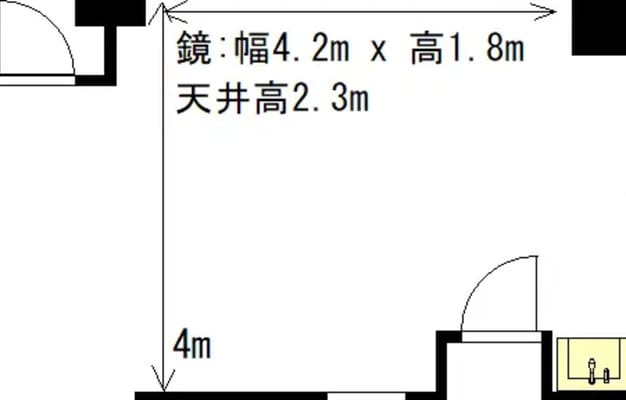 実際のスタジオの図面になります。正確な大きさや幅を見ることが可能です。