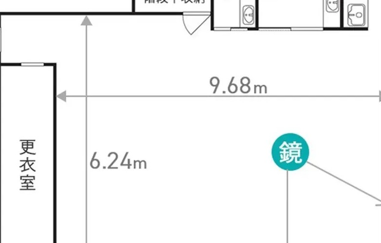 鏡は壁一面に2方向